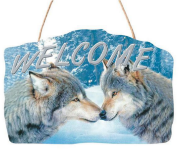 Wolves Nuzzling Welcome Sign DC 12144D